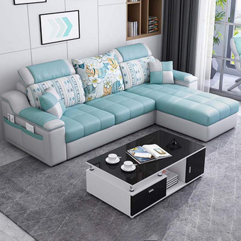 Contemporary Faux Leather/Fabric Sofa with Bolster Pillows for Living Room