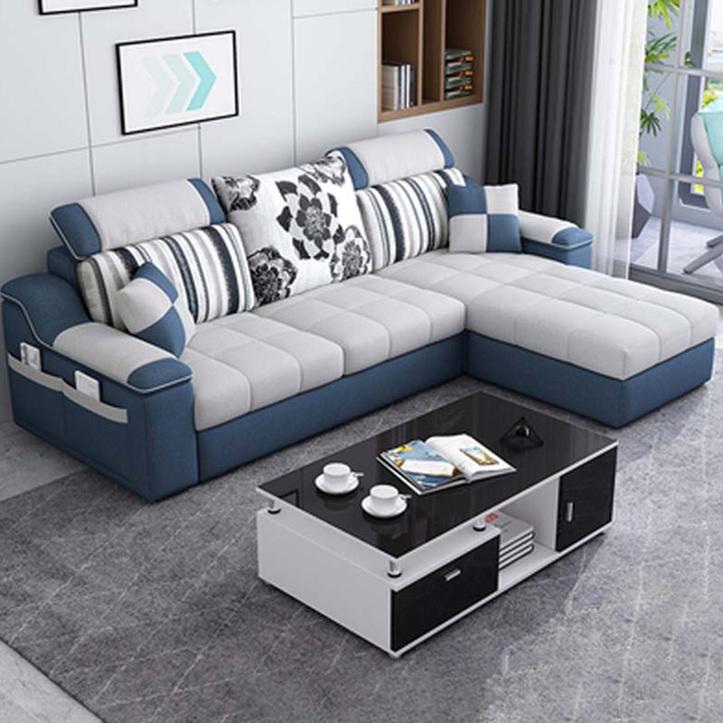 Contemporary Faux Leather/Fabric Sofa with Bolster Pillows for Living Room