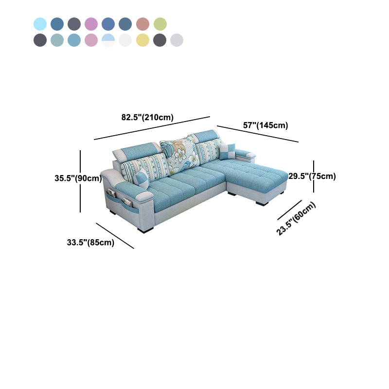 Contemporary Faux Leather/Fabric Sofa with Bolster Pillows for Living Room