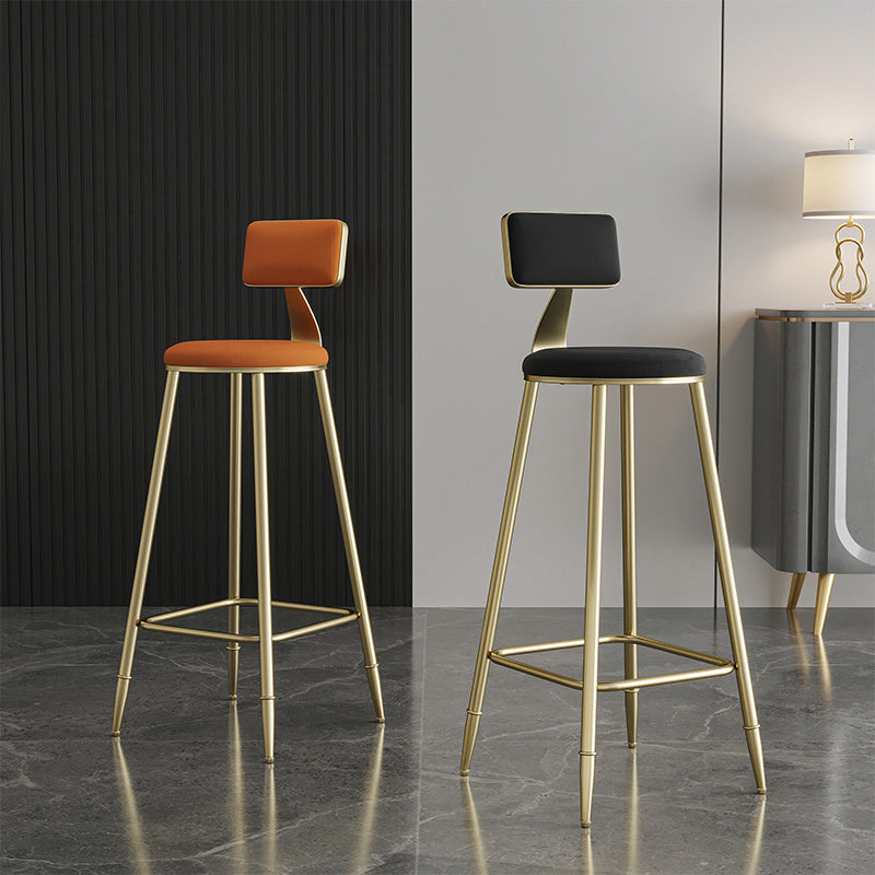 Glam Armless Backrest Counter Stool Iron Kitchen Bar Stool with Leather Cushion and Pedal