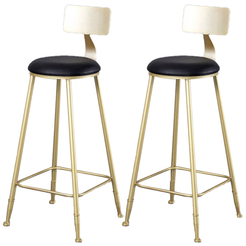 Glam Armless Backrest Counter Stool Iron Kitchen Bar Stool with Leather Cushion and Pedal