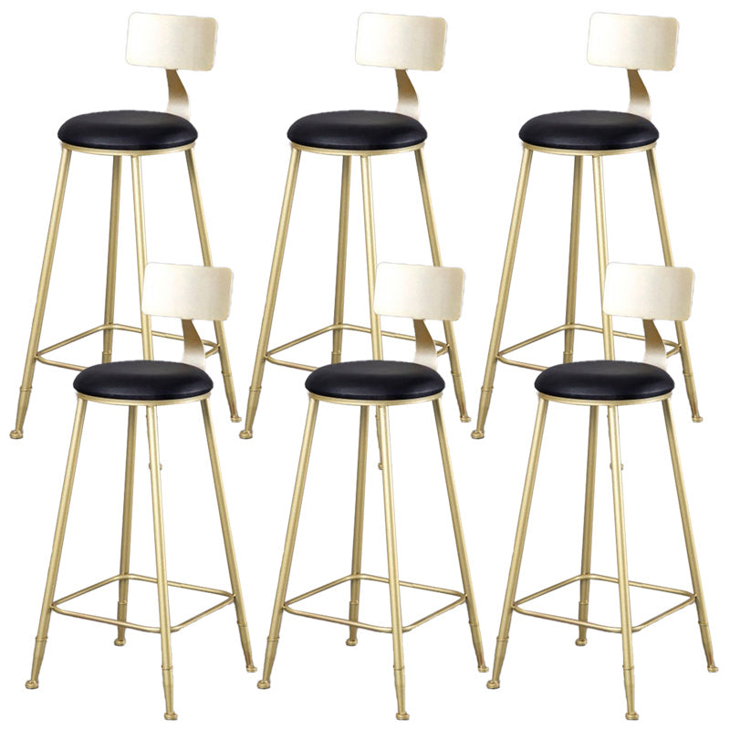 Glam Armless Backrest Counter Stool Iron Kitchen Bar Stool with Leather Cushion and Pedal