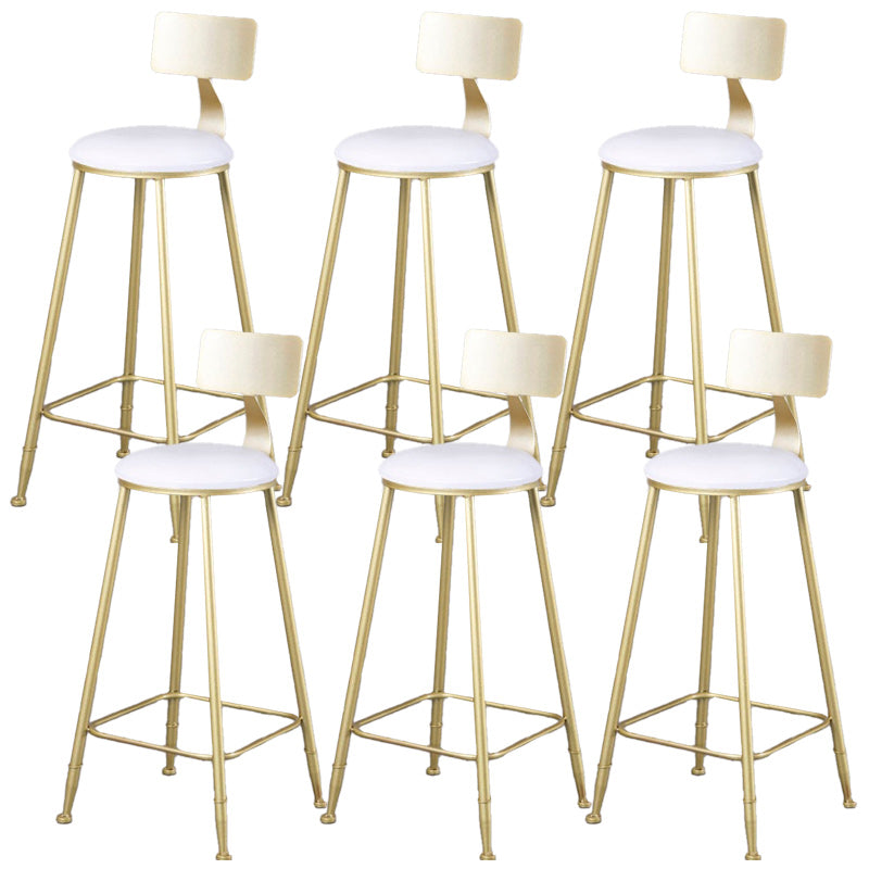 Glam Armless Backrest Counter Stool Iron Kitchen Bar Stool with Leather Cushion and Pedal