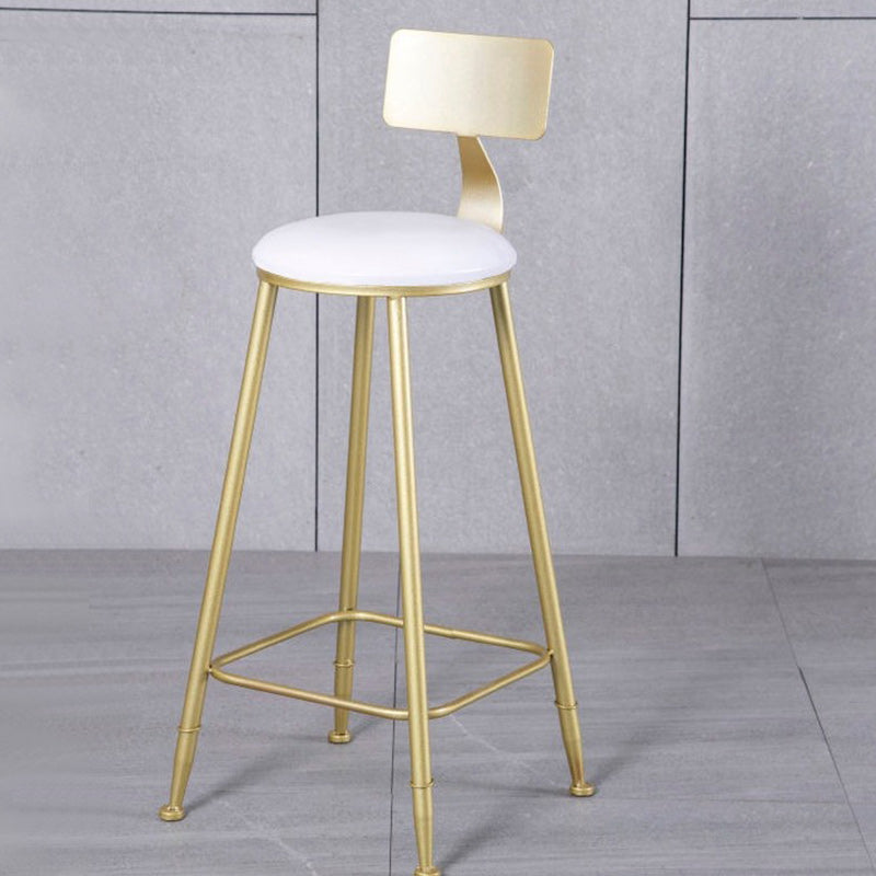 Glam Armless Backrest Counter Stool Iron Kitchen Bar Stool with Leather Cushion and Pedal