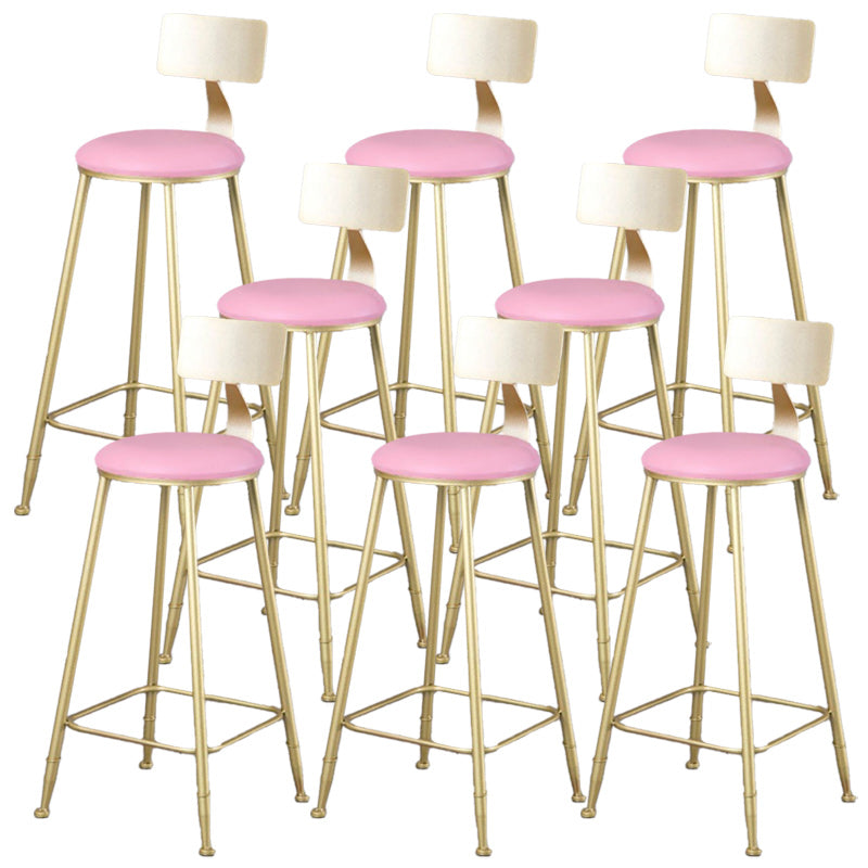 Glam Armless Backrest Counter Stool Iron Kitchen Bar Stool with Leather Cushion and Pedal