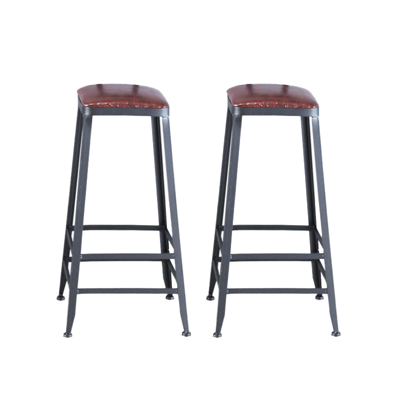 Industrial Armless Counter Stool Iron Cafe Bar Stool with Leather Cushion