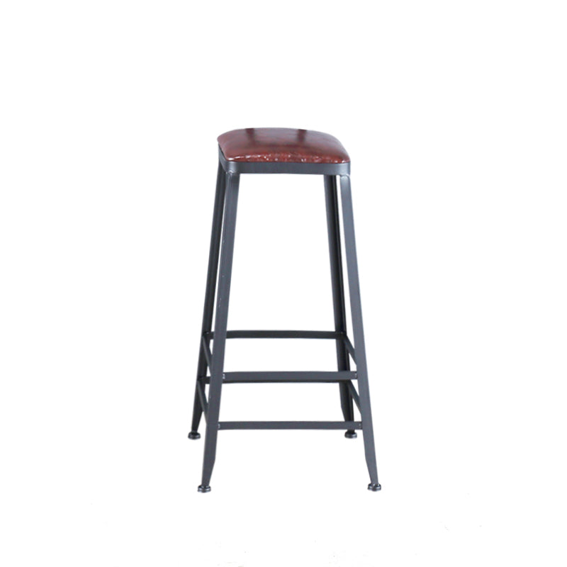Industrial Armless Counter Stool Iron Cafe Bar Stool with Leather Cushion