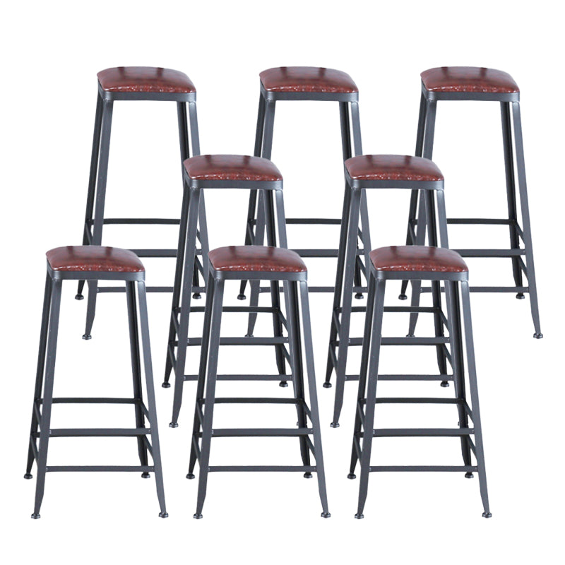 Industrial Armless Counter Stool Iron Cafe Bar Stool with Leather Cushion
