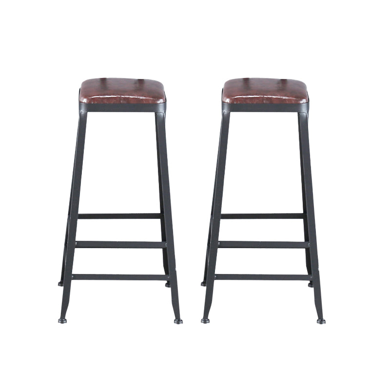 Industrial Armless Counter Stool Iron Cafe Bar Stool with Leather Cushion