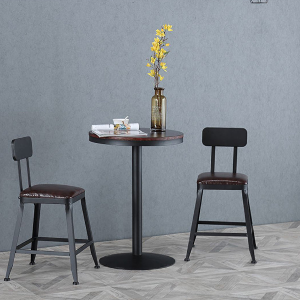 Industrial Armless Counter Stool Iron Cafe Bar Stool with Leather Cushion