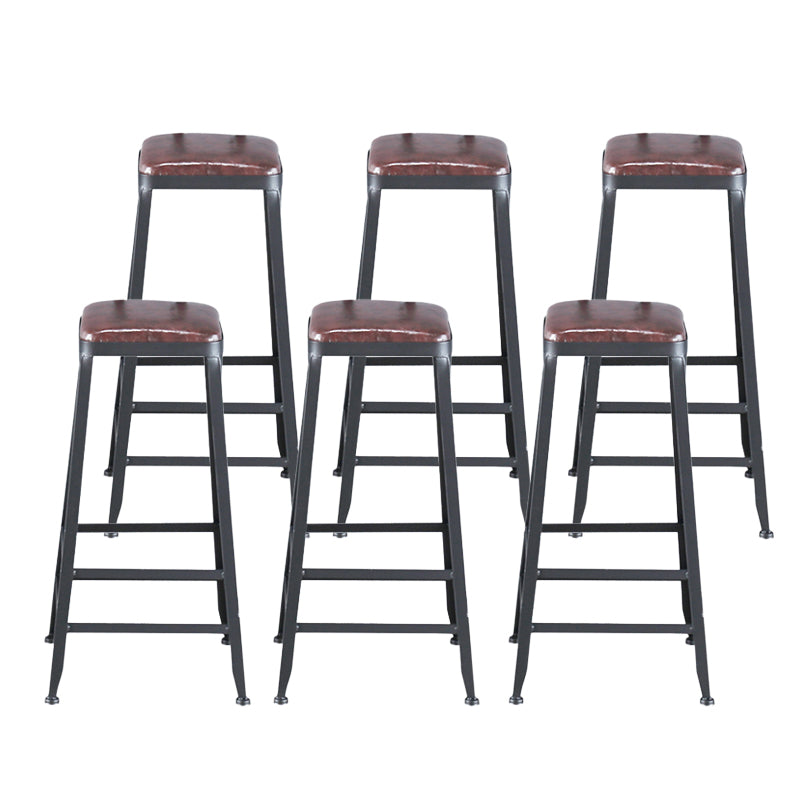 Industrial Armless Counter Stool Iron Cafe Bar Stool with Leather Cushion