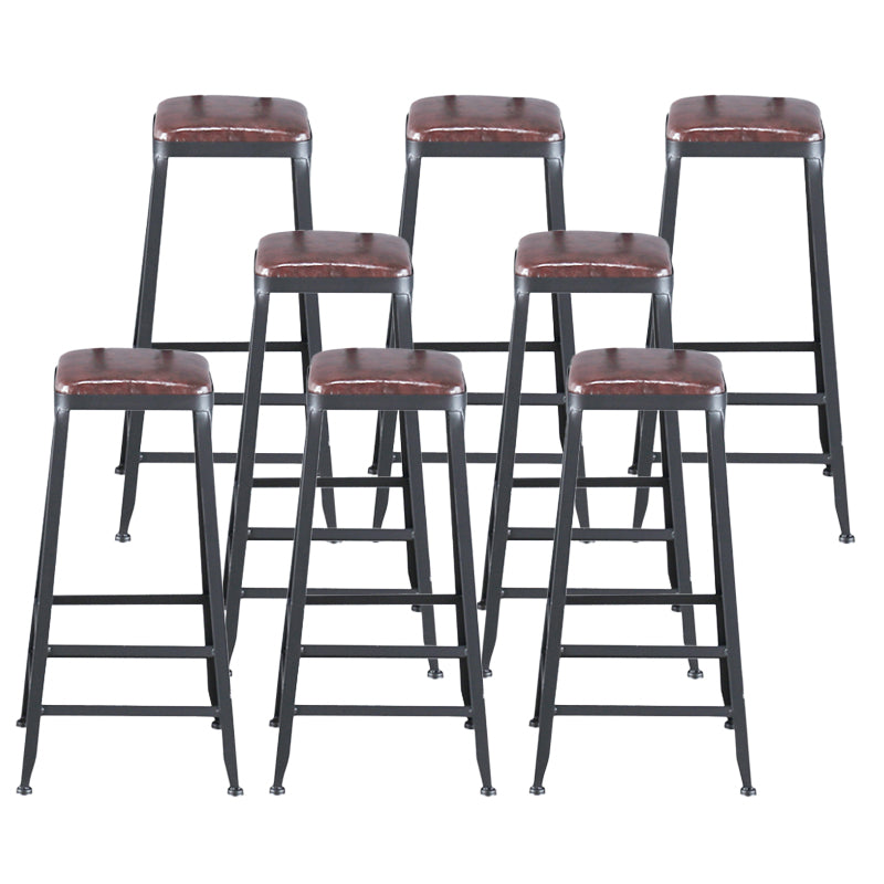 Industrial Armless Counter Stool Iron Cafe Bar Stool with Leather Cushion
