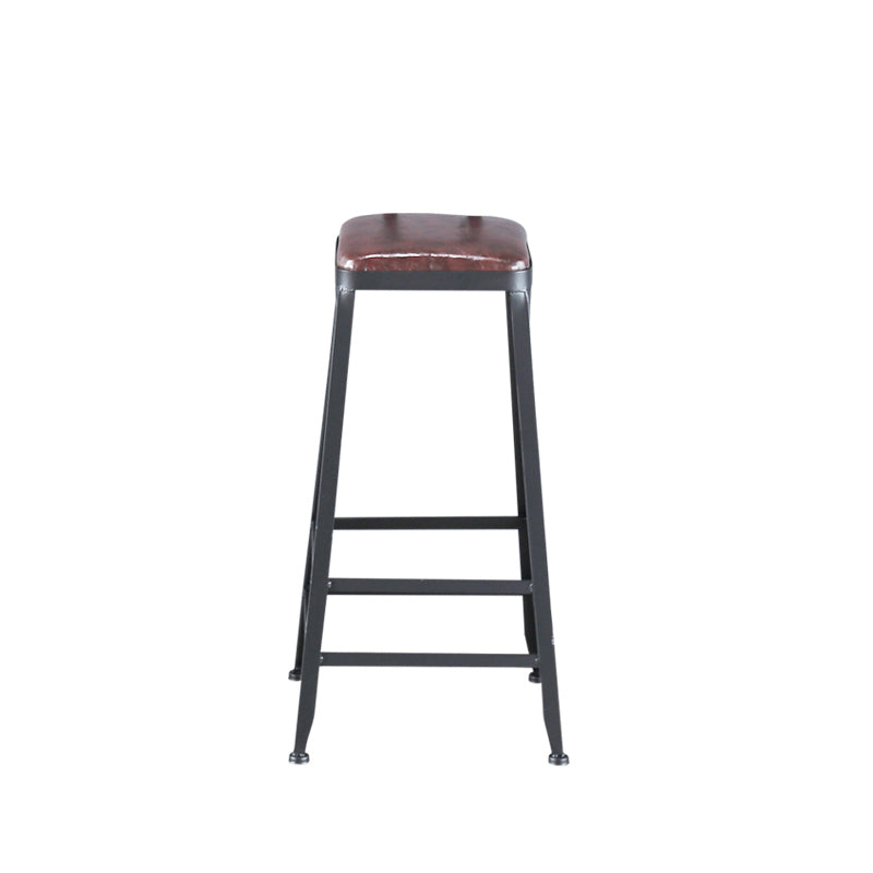 Industrial Armless Counter Stool Iron Cafe Bar Stool with Leather Cushion