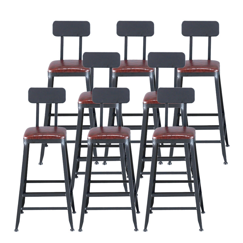 Industrial Armless Counter Stool Iron Cafe Bar Stool with Leather Cushion