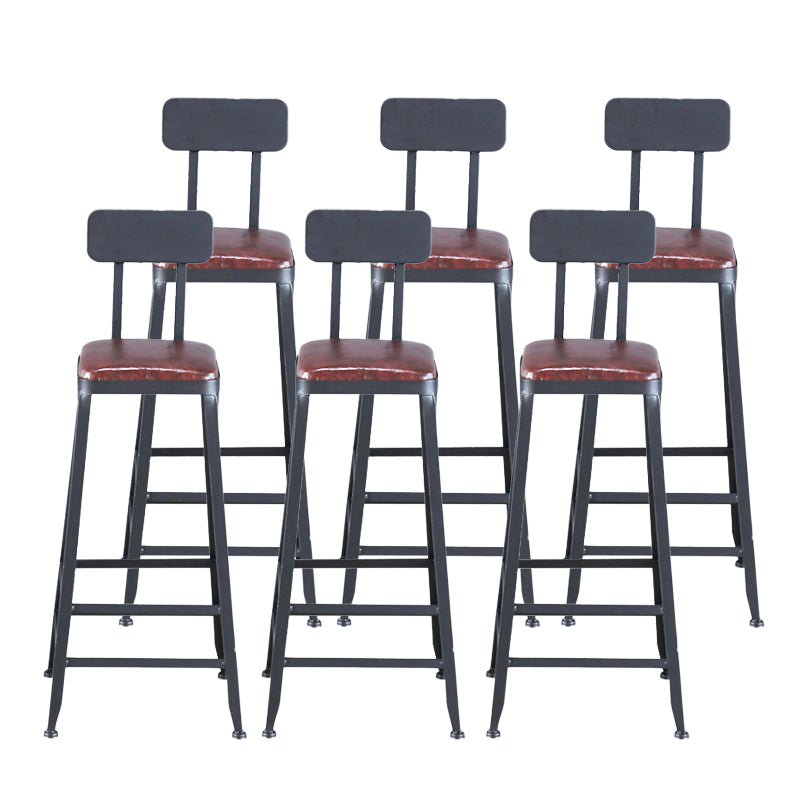 Industrial Armless Counter Stool Iron Cafe Bar Stool with Leather Cushion