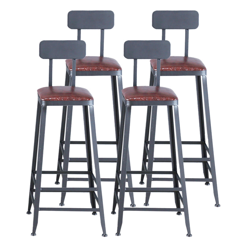 Industrial Armless Counter Stool Iron Cafe Bar Stool with Leather Cushion
