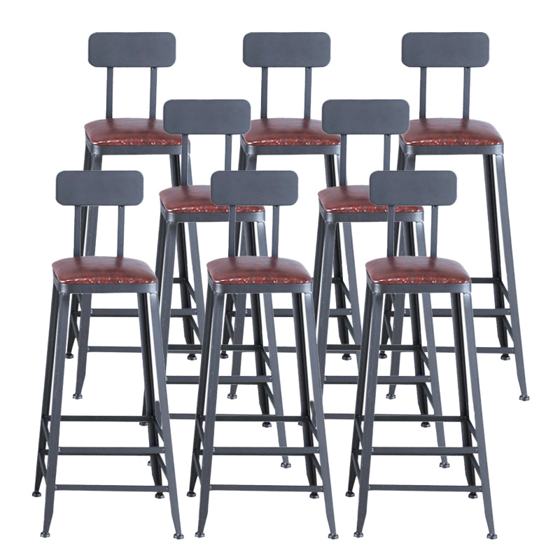 Industrial Armless Counter Stool Iron Cafe Bar Stool with Leather Cushion