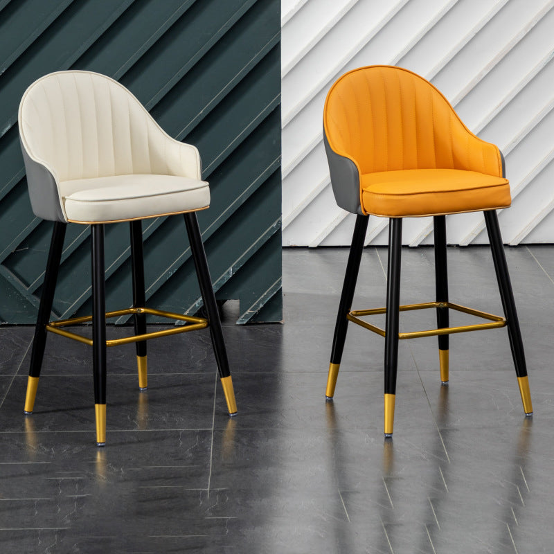 Scandinavian Armed Reception Stool Matte Finish Leather Barstool