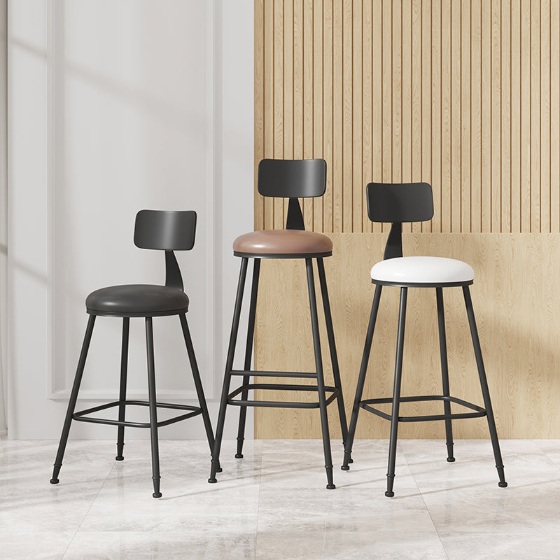 Modern Armless Backrest Counter Stool Iron Cafe Bar Stool with Leather Cushion