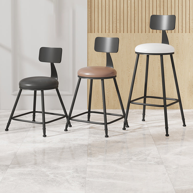 Modern Armless Backrest Counter Stool Iron Cafe Bar Stool with Leather Cushion