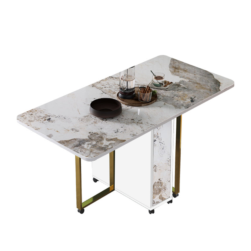 Modern Foldable Dinette Set 1/2/3/5 Pieces Rectangle White Sintered Stone Dining Table Set