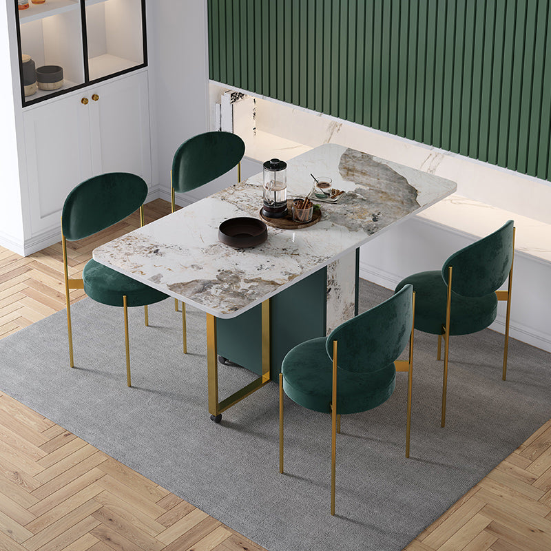 Modern Foldable Dinette Set 1/2/3/5 Pieces Rectangle White Sintered Stone Dining Table Set