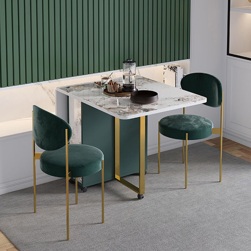 Modern Foldable Dinette Set 1/2/3/5 Pieces Rectangle White Sintered Stone Dining Table Set