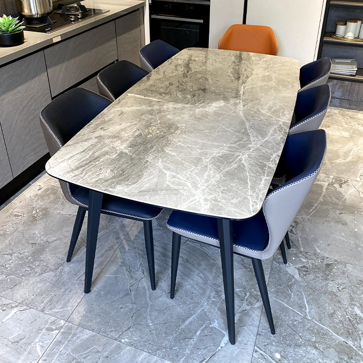 Modern Grey Dinette Set 1/4/6/8 Pieces Rectangle Sintered Stone Top Dining Table Set