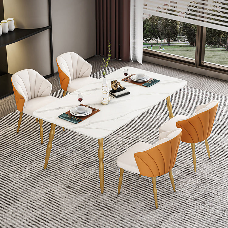 Glam Iron Dinette Set 1/2/5/7 Pieces Rectangle Sintered Stone Top Dining Table Set
