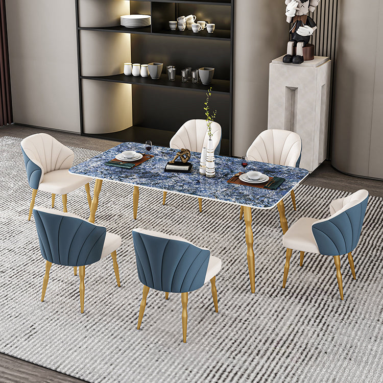 Glam Iron Dinette Set 1/2/5/7 Pieces Rectangle Sintered Stone Top Dining Table Set