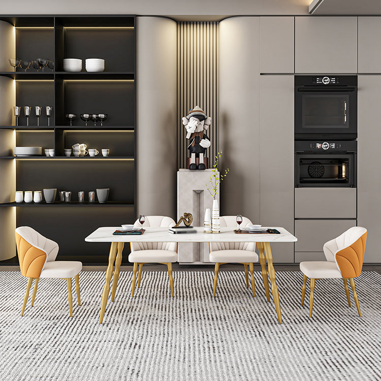 Glam Iron Dinette Set 1/2/5/7 Pieces Rectangle Sintered Stone Top Dining Table Set
