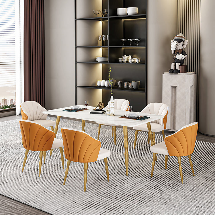 Glam Iron Dinette Set 1/2/5/7 Pieces Rectangle Sintered Stone Top Dining Table Set