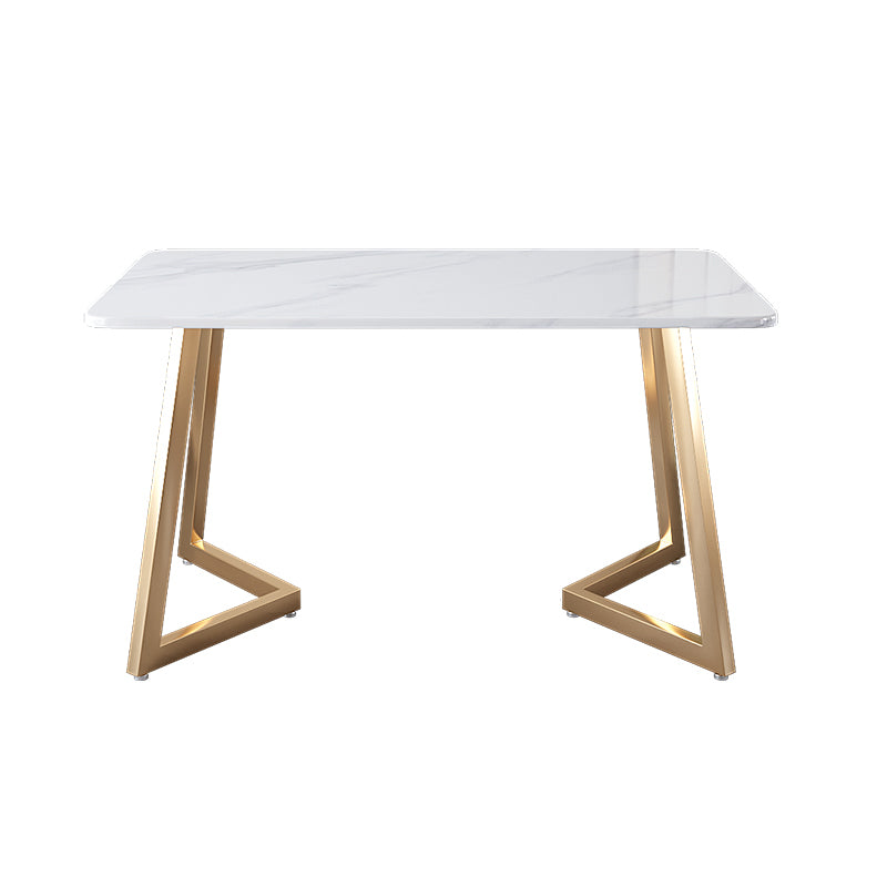 Glam Iron Dinette Set 1/2/5/6 Pieces Rectangle White Sintered Stone Top Dining Table Set