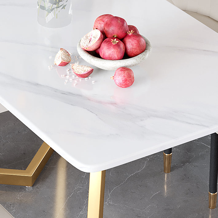 Glam Iron Dinette Set 1/2/5/6 Pieces Rectangle White Sintered Stone Top Dining Table Set