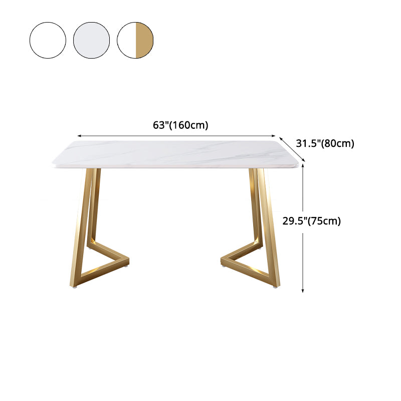 Glam Iron Dinette Set 1/2/5/6 Pieces Rectangle White Sintered Stone Top Dining Table Set