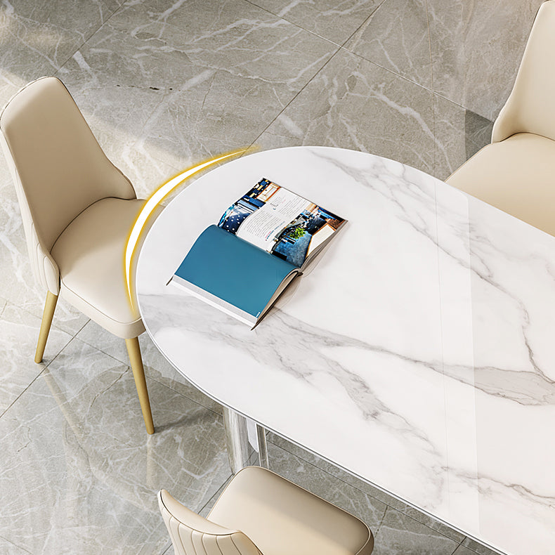 Stone Center Top Dining table Acrylic Double Pedestal Modern White Dinette Table