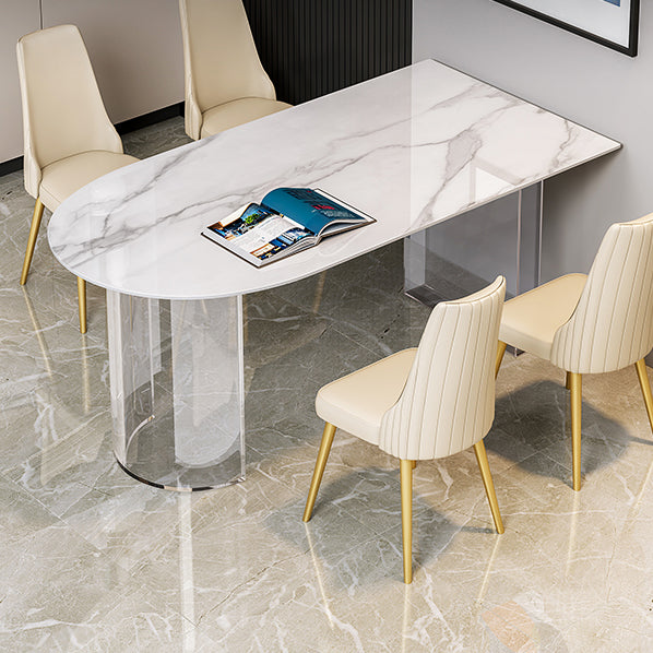 Stone Center Top Dining table Acrylic Double Pedestal Modern White Dinette Table