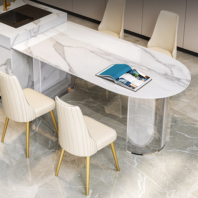 Stone Center Top Dining table Acrylic Double Pedestal Modern White Dinette Table