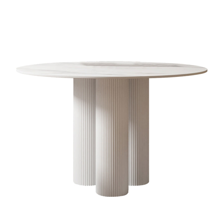 Round Standard Height Dining Table Modern Stone and Metal White Dinette Table