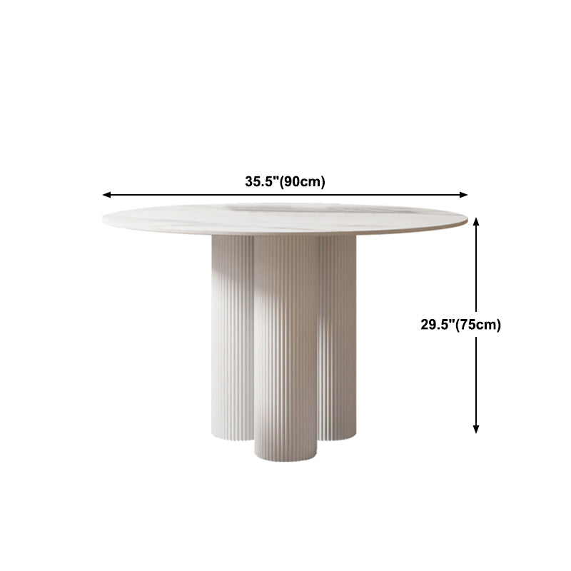 Round Standard Height Dining Table Modern Stone and Metal White Dinette Table