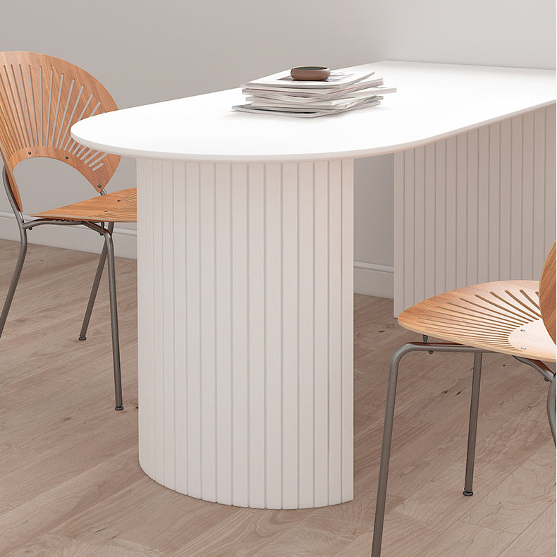 Irregular Shape Dining Table in White Modern Island Table with Double Pedestal