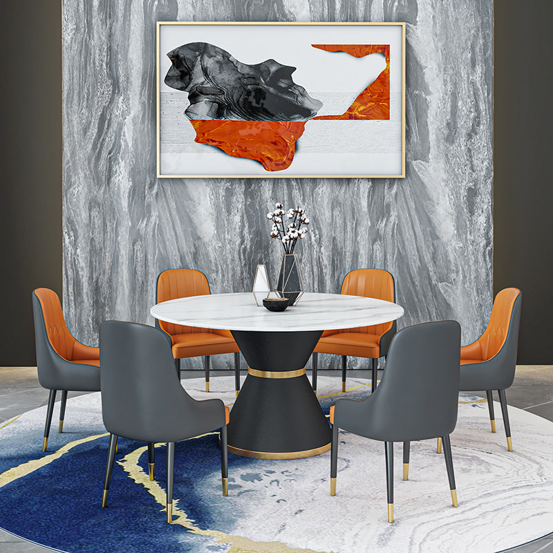 Round Stone Dining Table Black Base Traditional Luxury Dinette Table in White