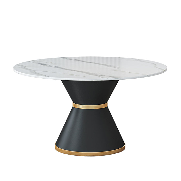 Round Stone Dining Table Black Base Traditional Luxury Dinette Table in White