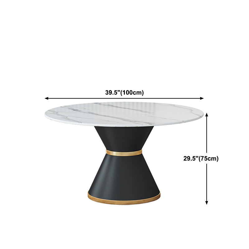 Round Stone Dining Table Black Base Traditional Luxury Dinette Table in White