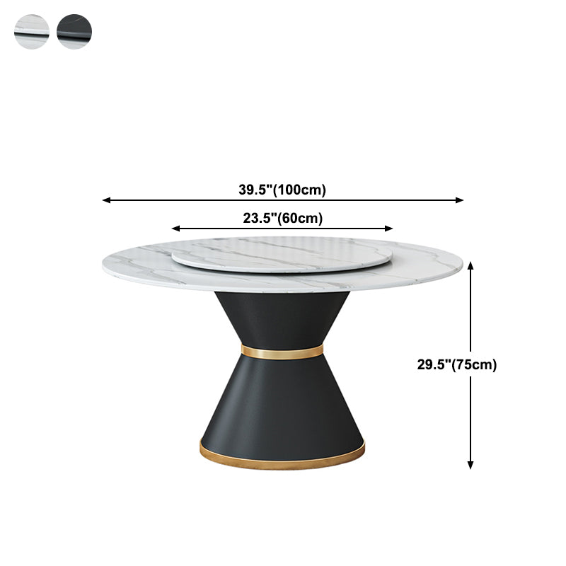 Round Stone Dining Table Black Base Traditional Luxury Dinette Table in White
