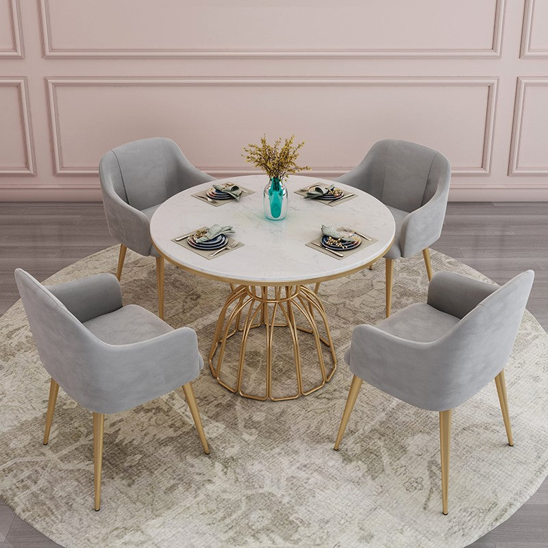 Traditional Luxury Dinette Table Round Metal Gold Base Dining Pedestal Table