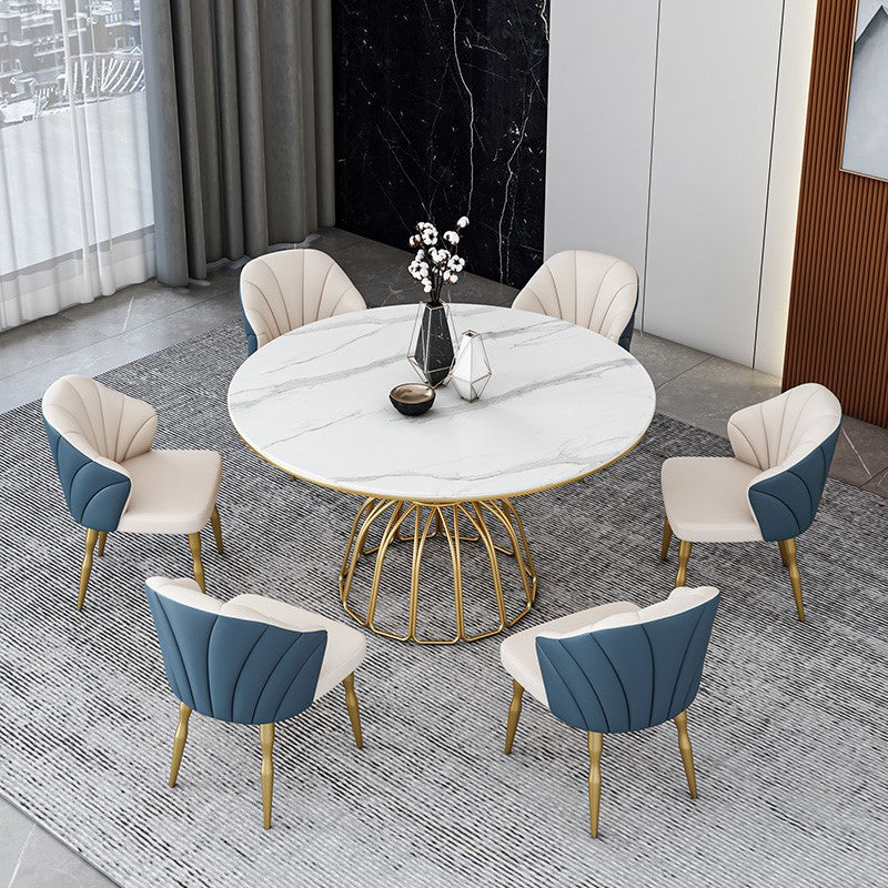 Traditional Luxury Dinette Table Round Metal Gold Base Dining Pedestal Table