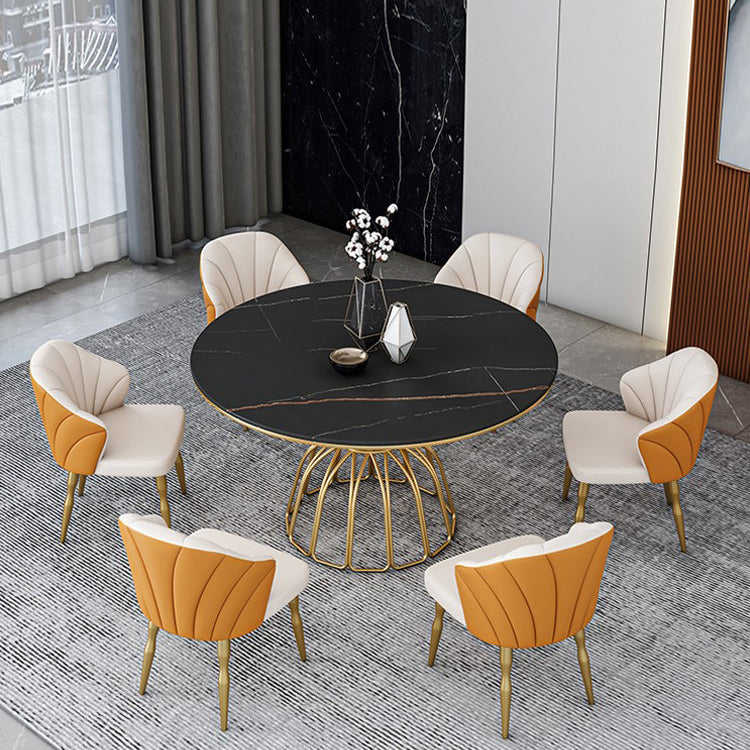 Traditional Luxury Dinette Table Round Metal Gold Base Dining Pedestal Table
