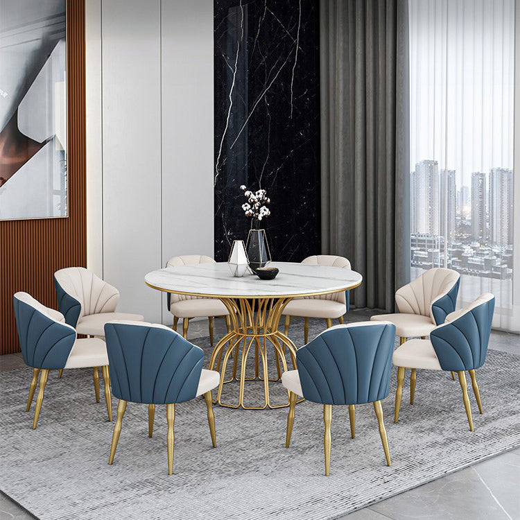 Traditional Luxury Dinette Table Round Metal Gold Base Dining Pedestal Table
