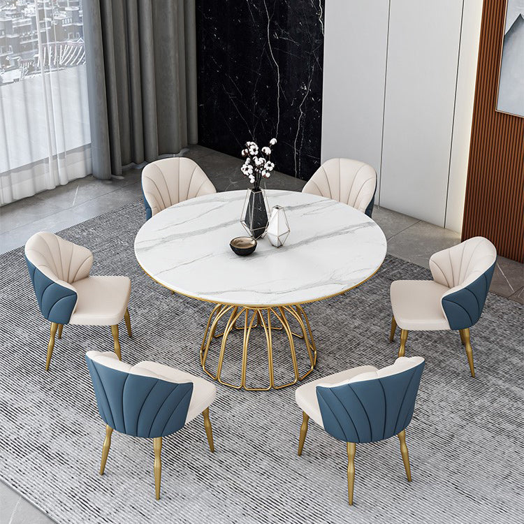 Traditional Luxury Dinette Table Round Metal Gold Base Dining Pedestal Table